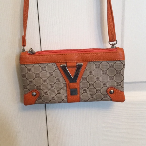 Guancun orange & brown patterned cross-body purse - Picture 1 of 4
